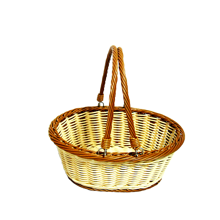  food grade double color plastic PP rattan display basket with hand